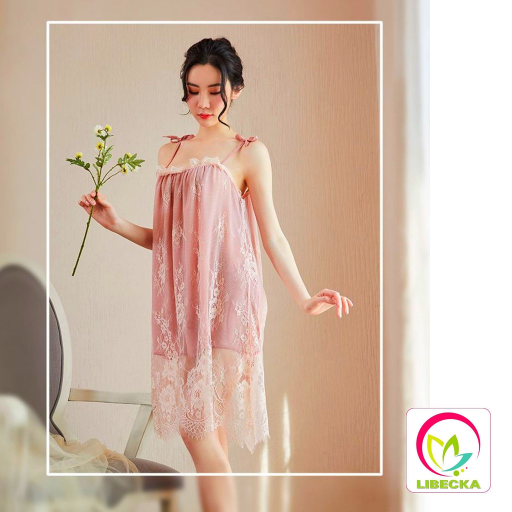 Váy ngủ đẹp dễ thương Ren 2 dây Sexy gợi cảm voan xuyên thấu quyến rũ xuất Nhật cao cấp LIBECKA VAN15