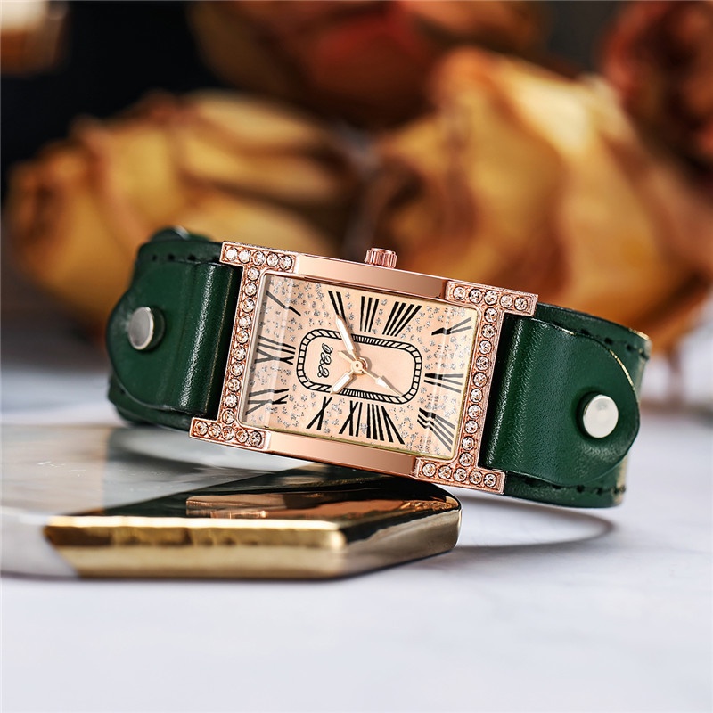 Đồng Hồ Quartz Mặt Chữ Nhật Dây Da Phong Cách Vintage