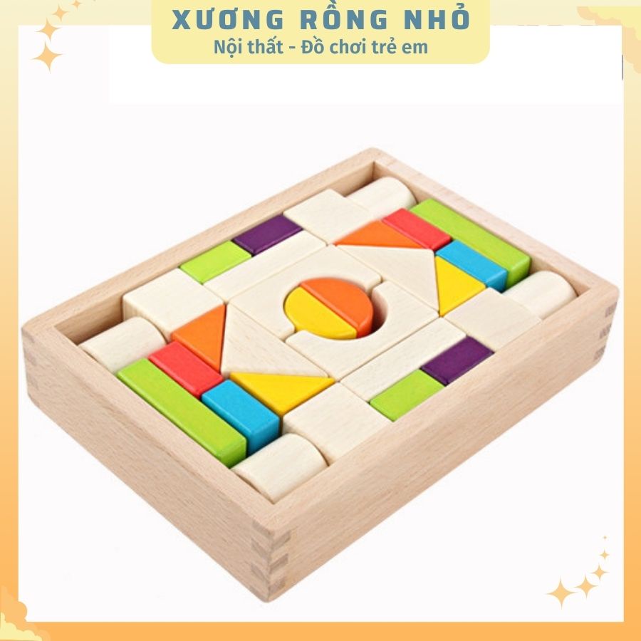 Bộ xếp hình khối bằng gỗ 30 chi tiết đơn giản nhiều màu sắc - Xương Rồng Nhỏ