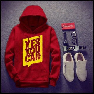 ÁO HOODIE THU ĐÔNG YES YOU CAN MÀU ĐỎ