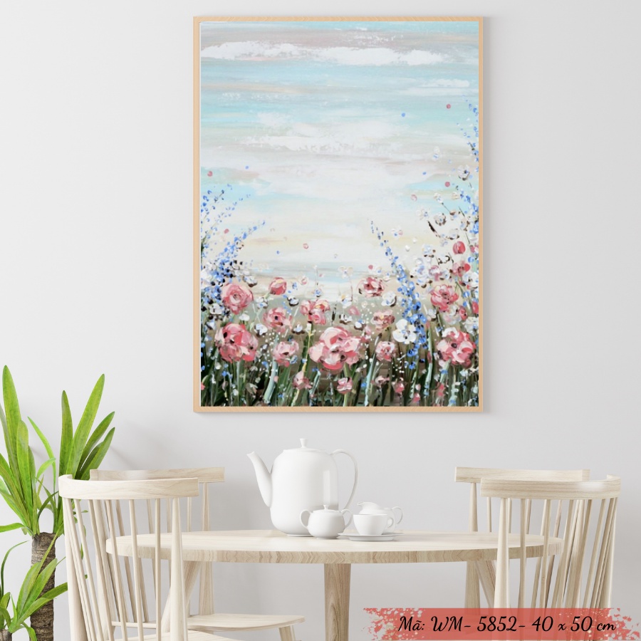 Tranh Sơn Dầu Số Hóa Tự Tô Màu Theo Số Mẫu Hoa - WM5852 Kèm Màu Acrylic Kích Thước 40x50cm