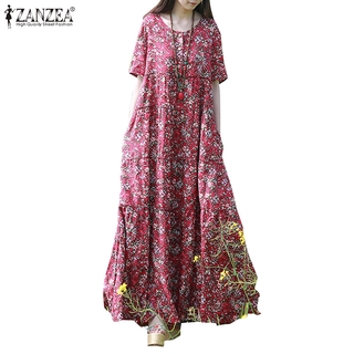 Đầm Maxi ZANZEA Tay Ngắn Thời Trang Dành Cho Nữ
