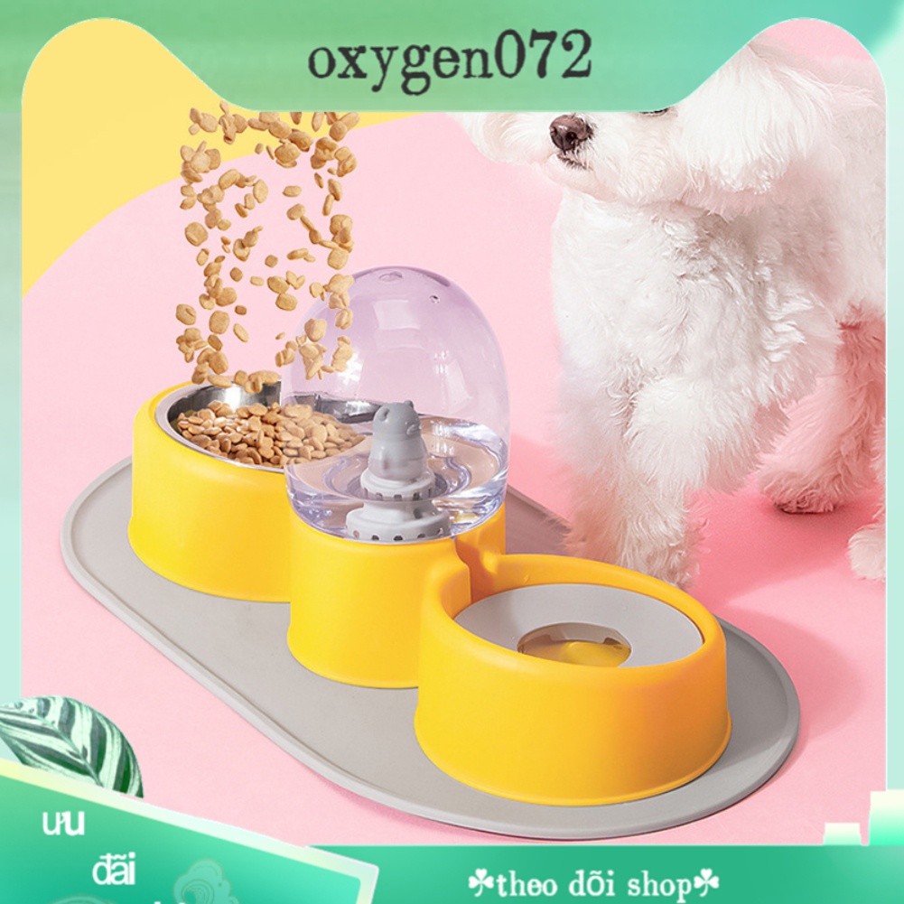 Bát nhựa đôi - Ăn, Uống tự động cấp nước cho chó mèo, thú cưng - bằng thép không gỉ Silicone Placemat với đồ chơi dễ thương Oxygen072