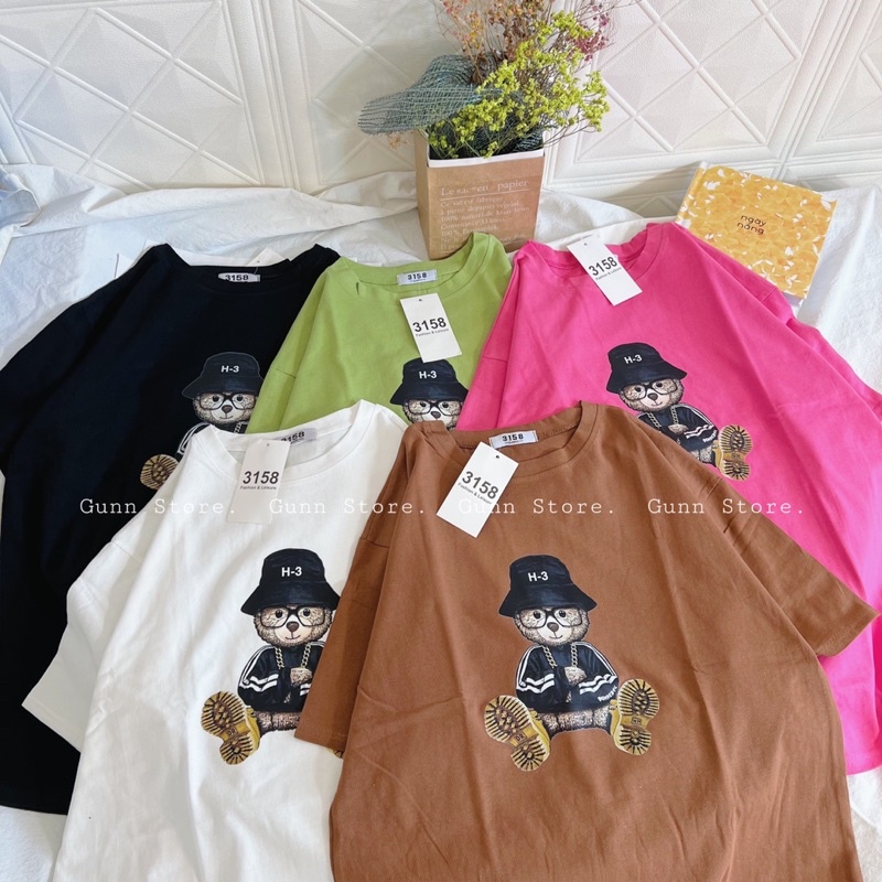 Áo Thun 3158 In Hình GẤU NGẦU Form Rộng Chất Cotton Khô Loại 1, Thoáng Mát, Thấm Hút Mồ Hôi - GUNN