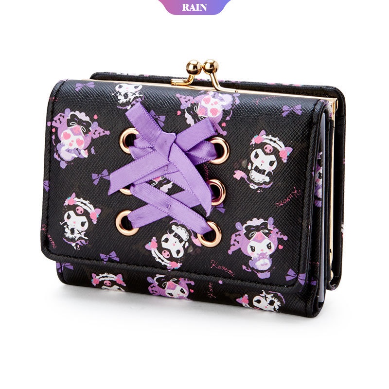 Sanrio Kuromi Ví Ngắn Bằng Da PU Có Khóa Kéo Đa Năng Làm Quà Tặng Sinh Nhật Cho Trẻ Em