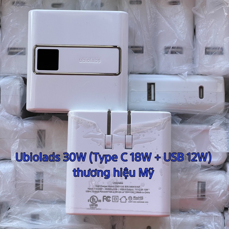 Củ Sạc Ubiolabs 30W (Type C 18W + USB 12W) Thương Hiệu Mỹ Ubio Labs Bundle MFB130E 30W (No Box)