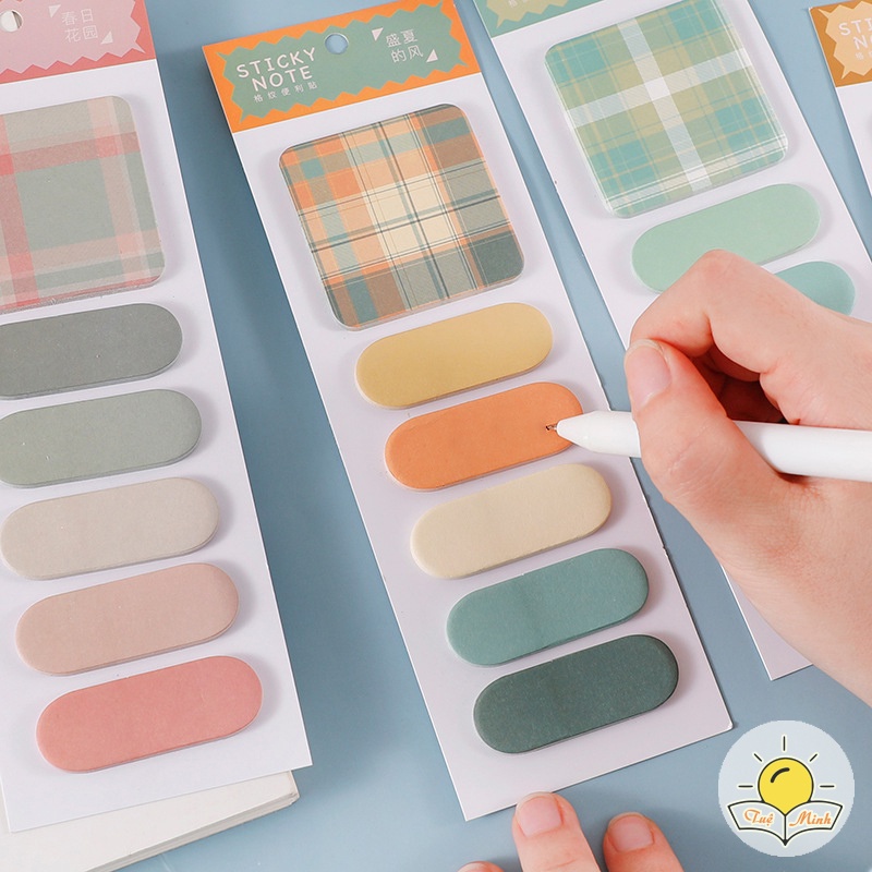 Bộ 120 giấy note màu Pastel tập ghi chú caro trang trí sổ tay, planner NO04