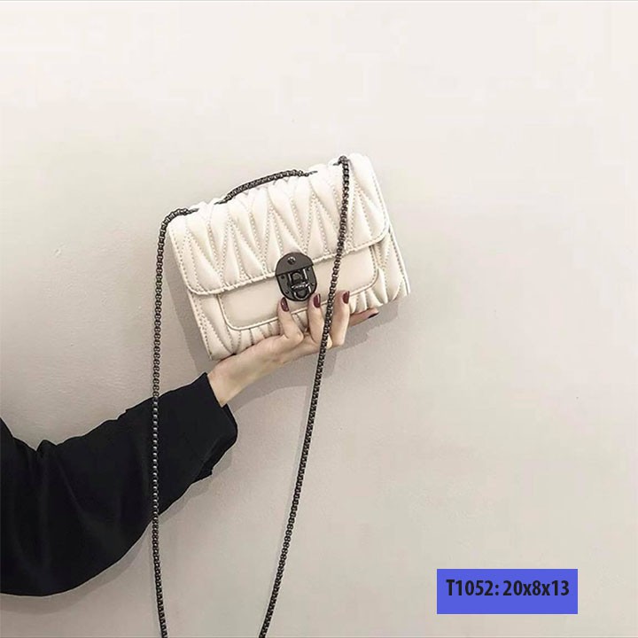 Túi xách tay đeo chéo nữ da trơn xếp ly sang trọng phong cách hàn quốc T1052