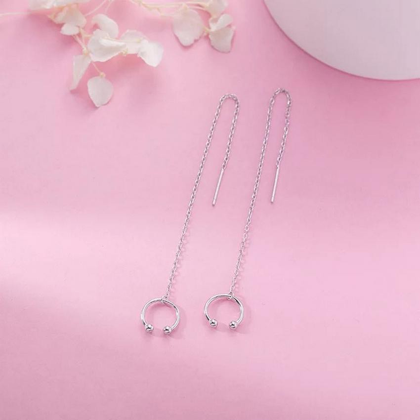 Khuyên tai kẹp tai bạc liền thả phong cách Hàn Quốc thời trang cá tính.