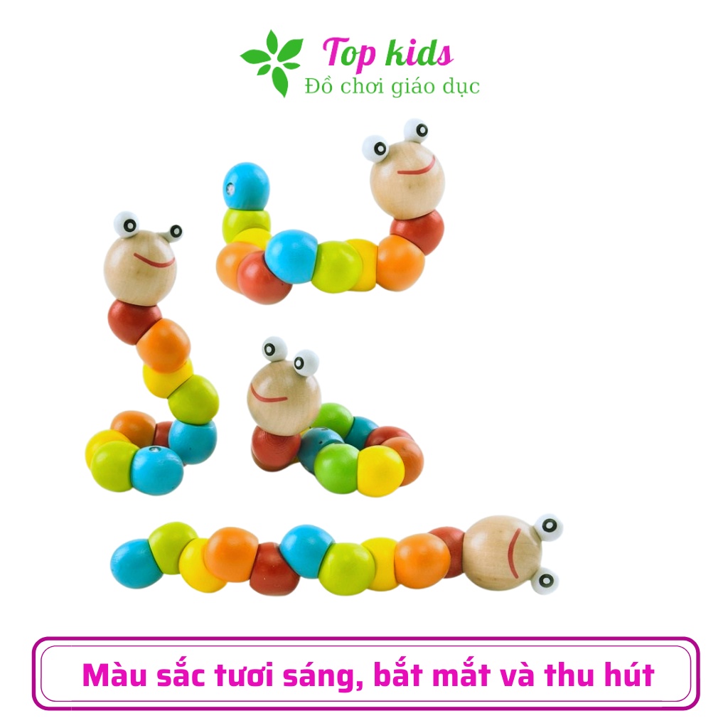 Đồ chơi gỗ thông minh cho bé trai bé gái montessori từ 1 2 3 tuổi đồ chơi con sâu uốn dẻo giúp bé biết màu sắc - TOPKIDS