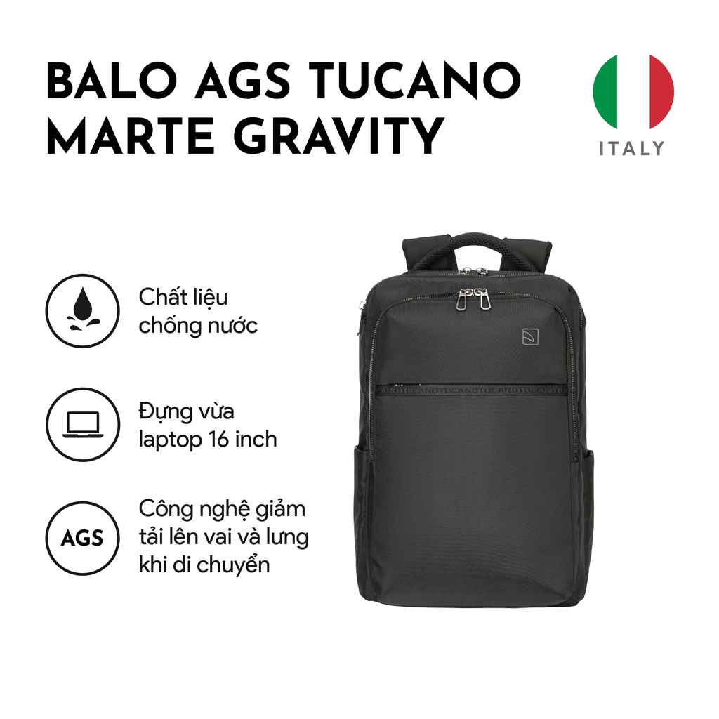 Balo Laptop/ Macbook AGS Tucano Marte Gravity cao cấp tốt cho sức khỏe 16 inch