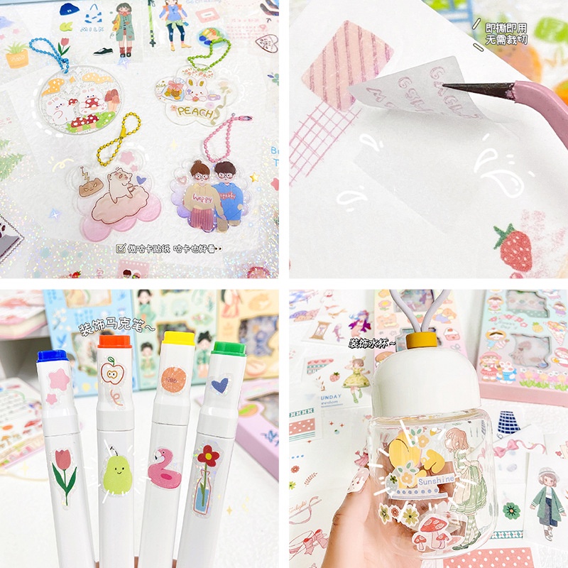 Set 50 Miếng Dán Trong Suốt Họa Tiết Hoạt Hình Sáng Tạo Trang Trí Hộp Quà