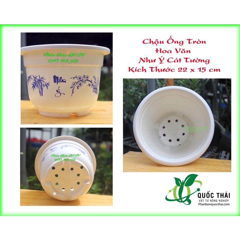 Chậu Tròn Như Ý Cát Tường 22 x 15 cm,màu trắng bông xanh