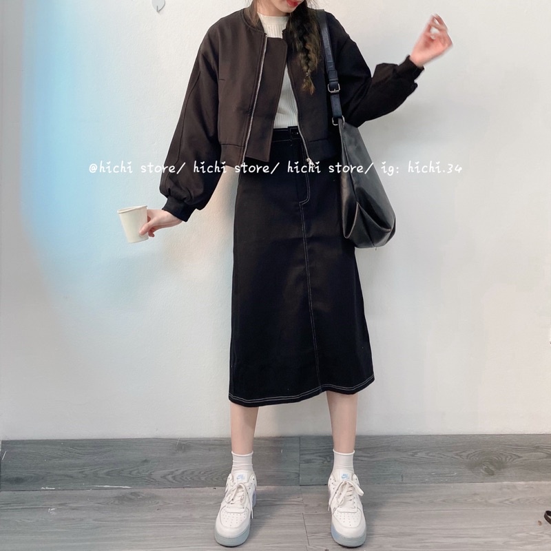 áo khoác croptop khoá kéo tay bồng thời trang hichi | BigBuy360 - bigbuy360.vn