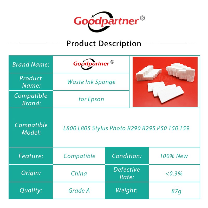 1 Bộ Bọt Biển Lọc Mực L800 L805 T50 P50 R290 1469197 Thảm Lót Sàn Cho Epson L800 L805 Stylus Photo R290