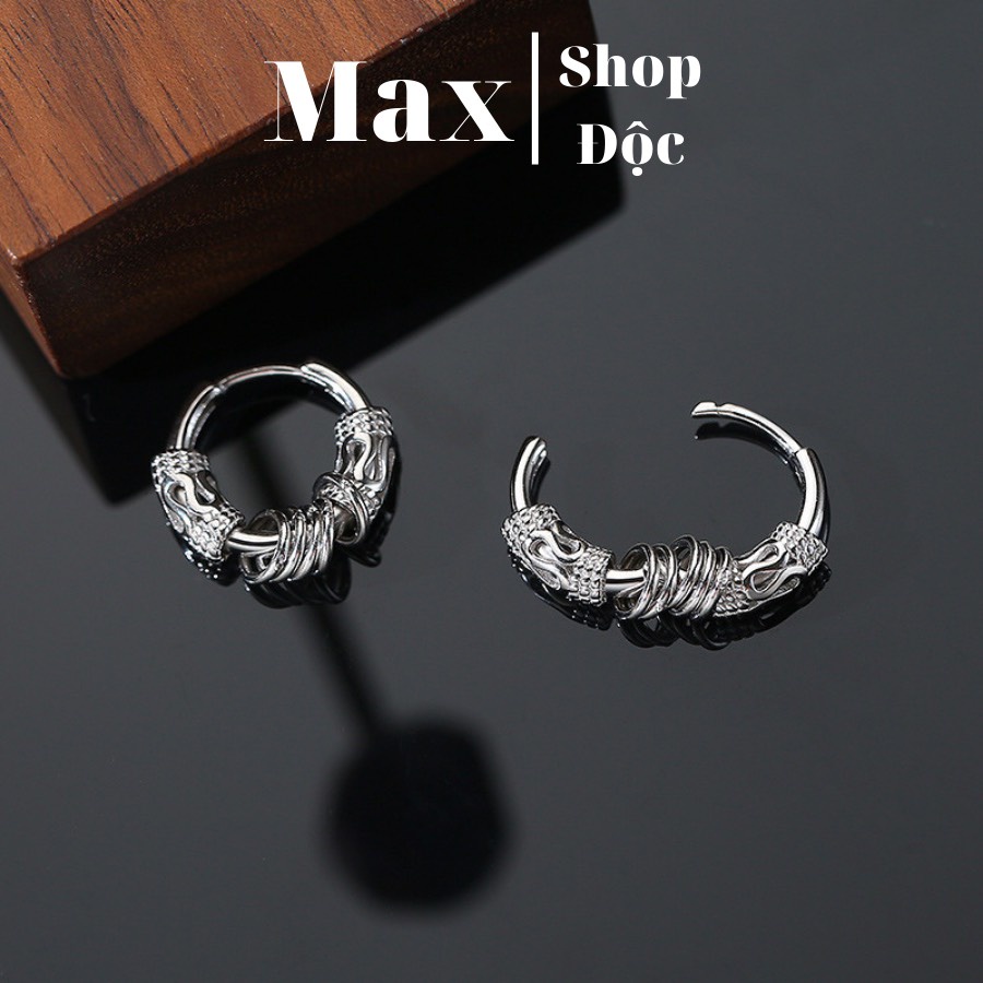 Khuyên Tai Hipster 2 Nam Nữ GIÁ 1 BÊN Unisex Tròn Dạng Xỏ Màu Bạc Đen Đơn Giản Đẹp Nhỏ Xinh HT Orn Earring - Maxshopdoc
