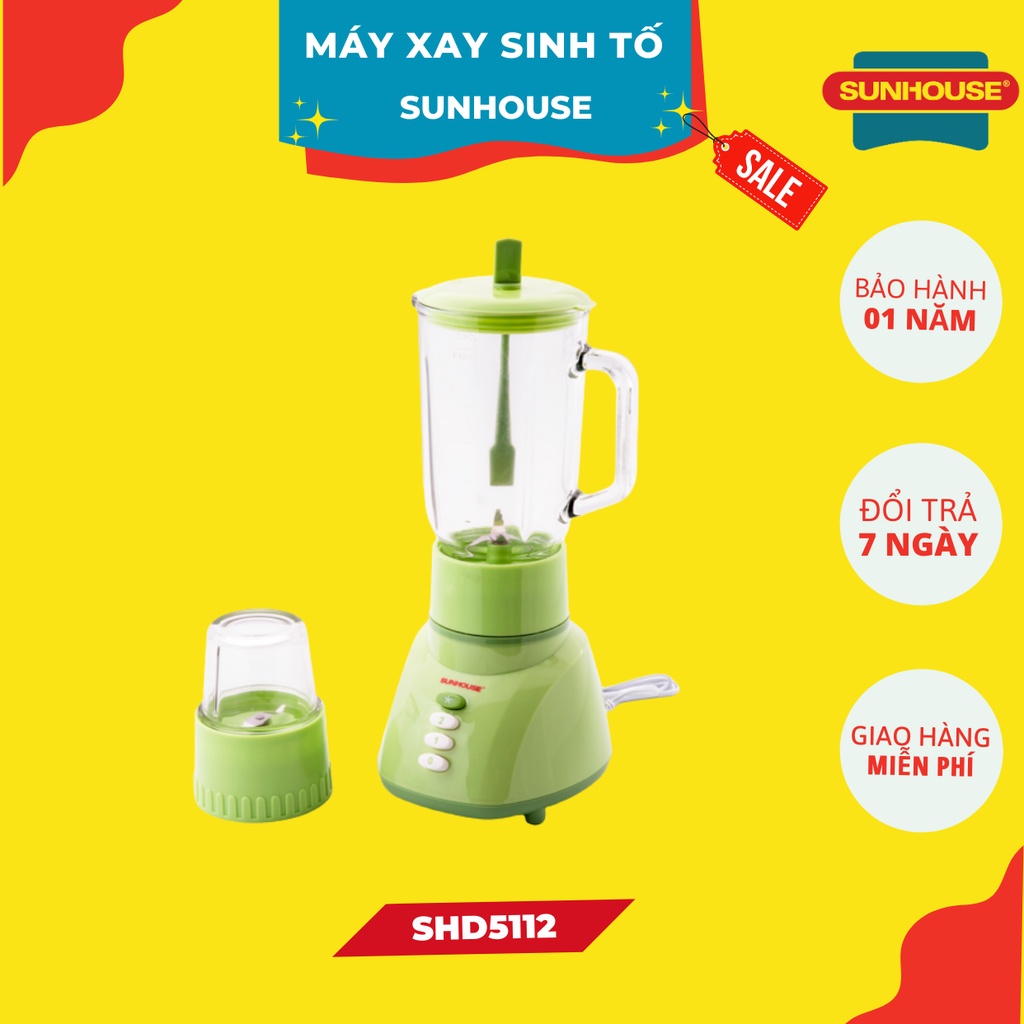 Máy Xay Sinh Tố Sunhouse SHD5112, Máy xay sinh tố với cối lớn giúp việc pha chế rau củ quả, thực phẩm dễ dàng, màu Xanh