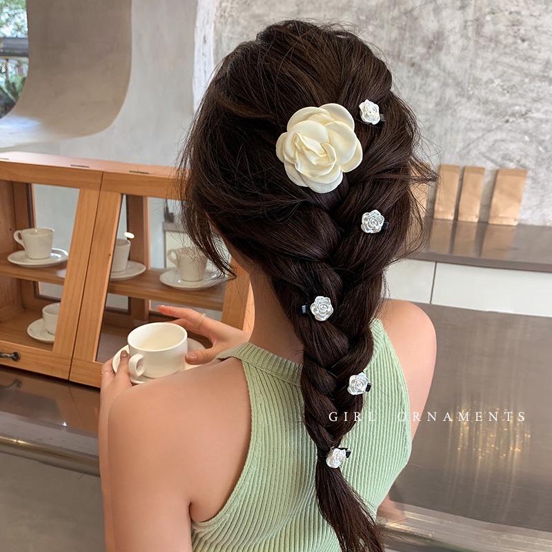 Kẹp Tóc Hình Hoa Hồng Trắng Phong Cách Hàn Quốc Thời Trang Cho Nữ