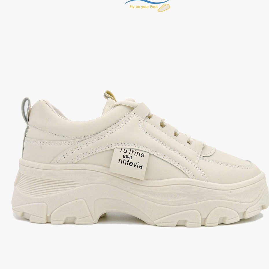 Giày Thể Thao Nữ Độn Đế Giày BOM Sneaker Tăng Chiều Cao Màu Trắng Đen Kem Chất Liệu Da PU giayBOM B888