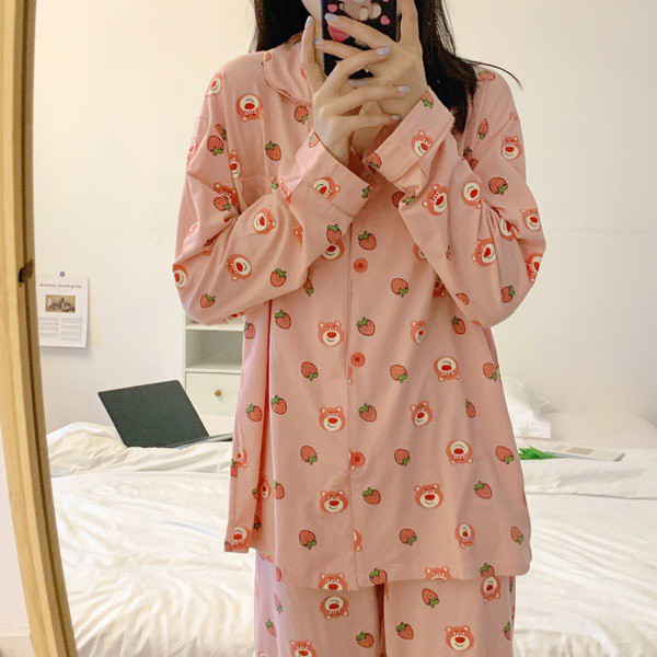 Bộ ngủ pijama dài tay thu đông mặt gấu siêu xinh