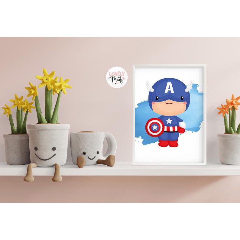 Bộ Tranh Các Siêu Anh Hùng Thor, Captain America, Superman Cực Kỳ Dễ Thương-Tranh Canvas Decor Phòng Ngủ Cho Bé