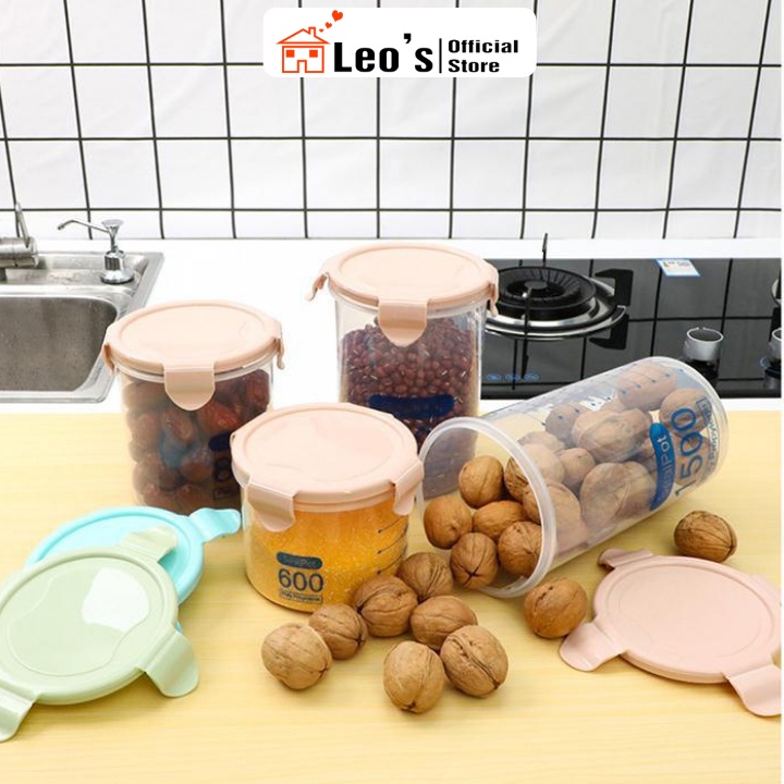 Hộp nhựa đựng ngũ cốc , Hộp nhựa tròn bảo quản thực phẩm đựng thức ăn tủ lạnh có nắp kín Leo’s Official