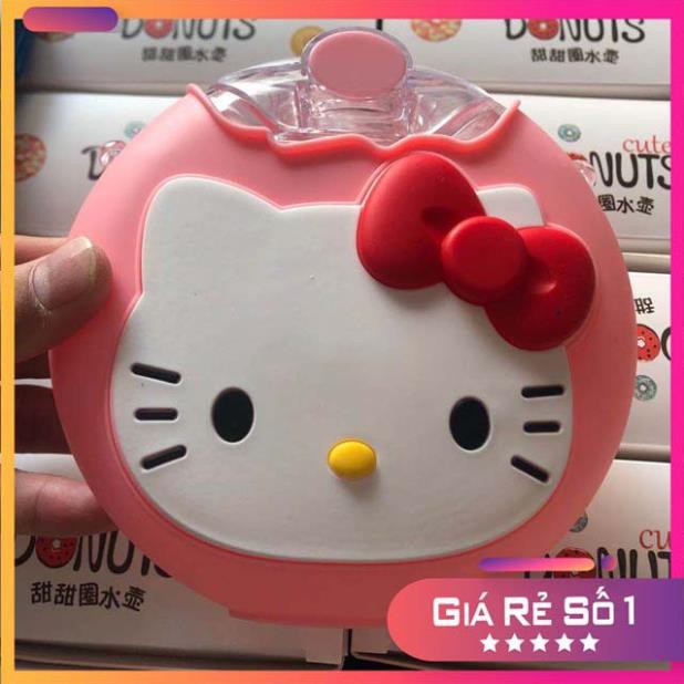 Bình Nước cho bé Hình Bánh Donut 380ml với chất liệu Tritan và silicone -Bình đựng nước hello kitty