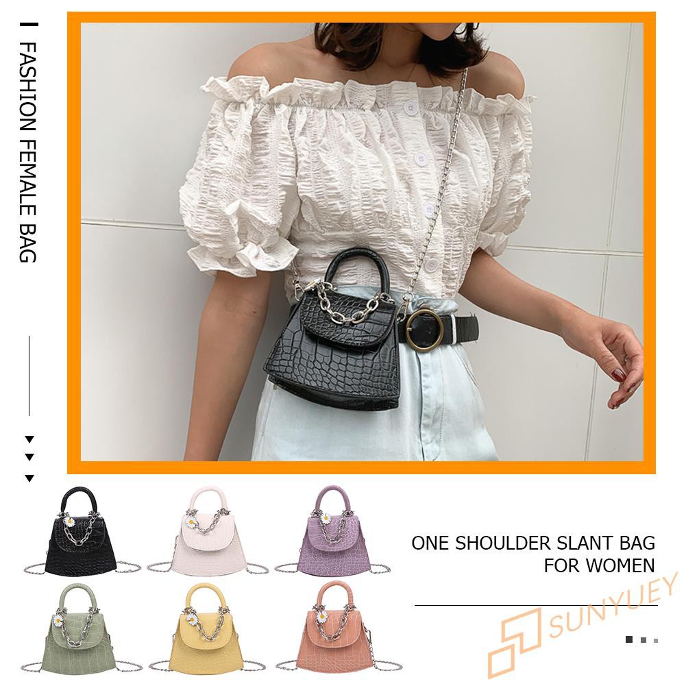 【In Stock】Alligator PU Shoulder Bag Women Daisy Chain Mini Totes Crossbody Handbag