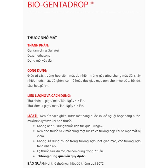 BIO GENTA DROP 10ml Nhỏ mắt cho chó mèo - a pet shop