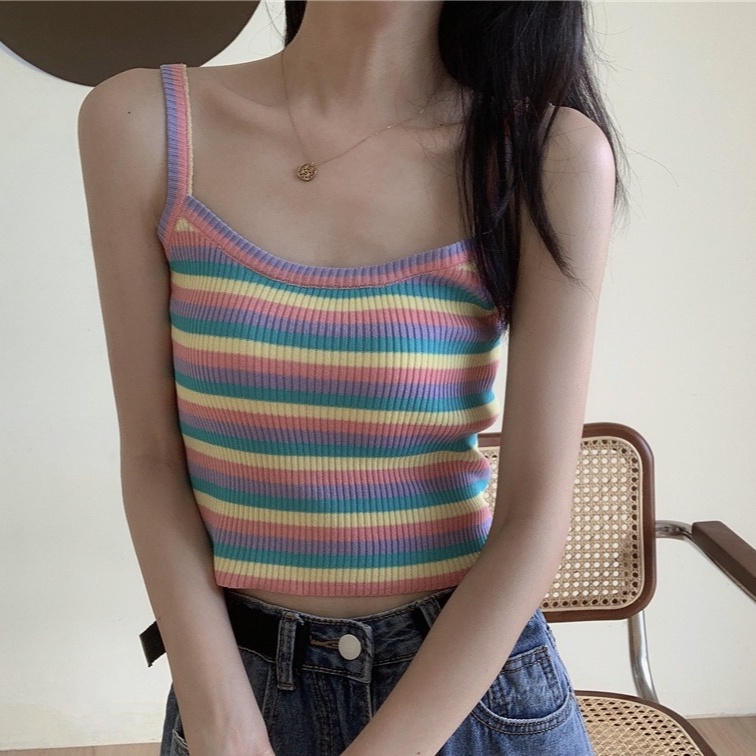 Áo Lửng Hai Dây Dệt Kim Thời Trang Mùa Hè Phong Cách Mới Dành Cho Nữ