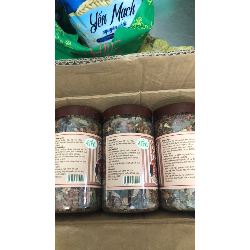 Trà gạo lứt xạ đen đỗ đen mix hoa nhài lá sen hộp 500g