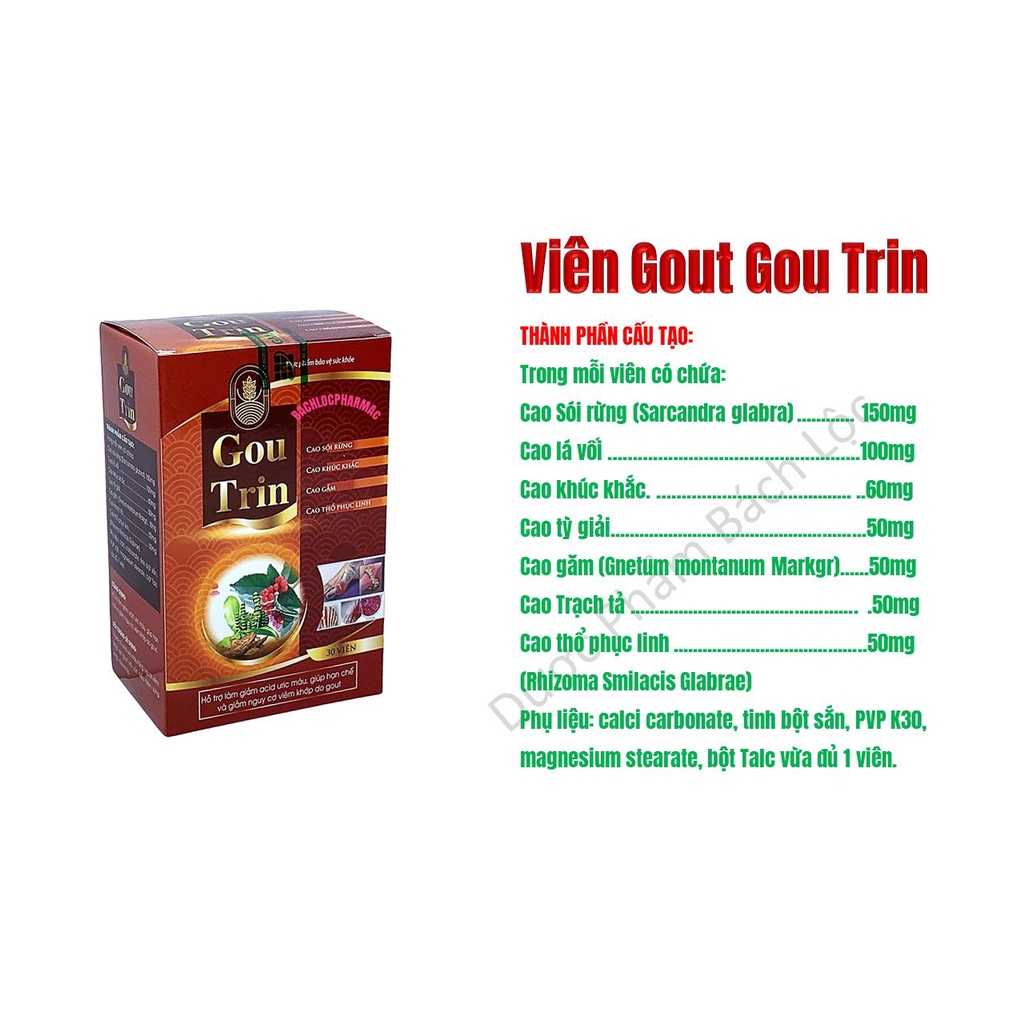 Viên uống xương khớp, gout  Gou Trin. Giảm đau nhức xương khớp, viêm khớp dạng thấp
