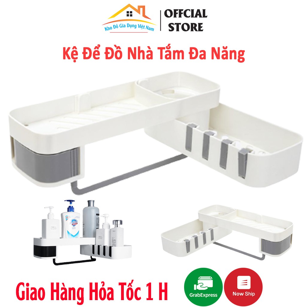 Kệ Để Đồ Nhà Tắm Giá Để Đồ Nhà Bếp Xoay 180 Độ Có Móc Treo Đồ Phơi Khăn