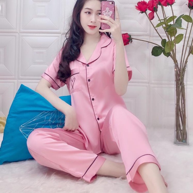 Bộ ngủ lụa satin tay ngắn quần dài cao cấp
