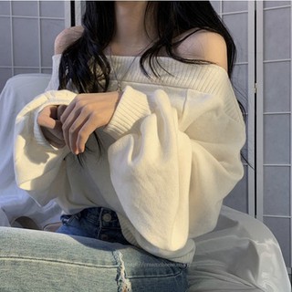 [Hàng order][Ảnh thật] Áo len mỏng trễ vai tay bồng mặc hai kiểu gợi cảm nữa tính A115