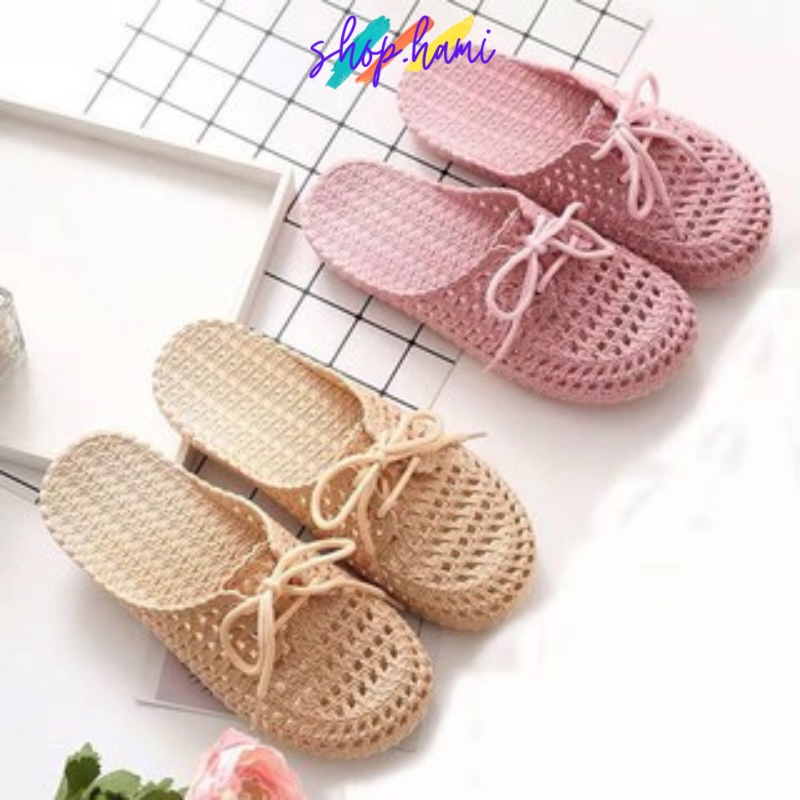 Sục Nhựa Nữ Buộc Dây Mềm Mại, Chống Trơn Trượt Với Nhiều Màu Hồng, Đen, Be, Trắng Có Từ Size 37-41 SHOP HAMI D08