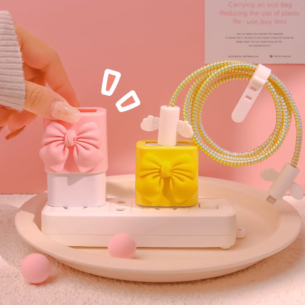 Bộ vỏ bảo vệ hình nơ dễ thương thích hợp cho bộ sạc iPhone 13 5w 18w 20w 11 12 New iPad Air 4 Pro 11 2021 Mini 6