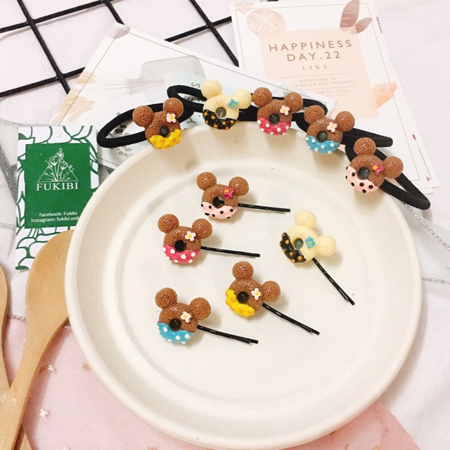 CỘT TÓC, KẸP TĂM DONUT MICKEY ẢNH THẬT
