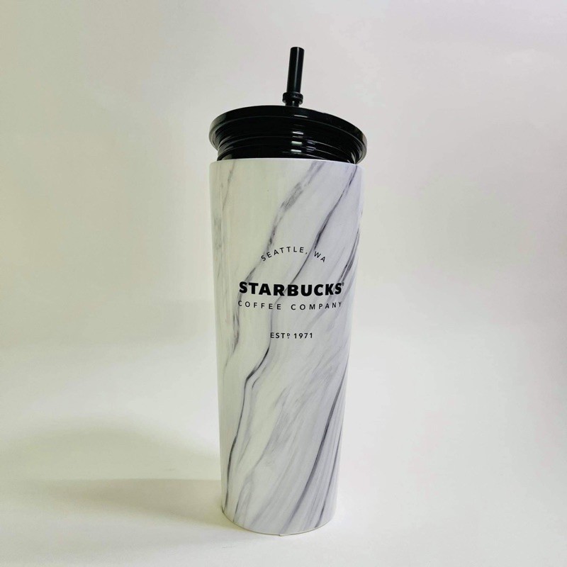 LY STARBUCKS VÂN ĐÁ TRẮNG - Cold Cup Stainless Steel White Marble