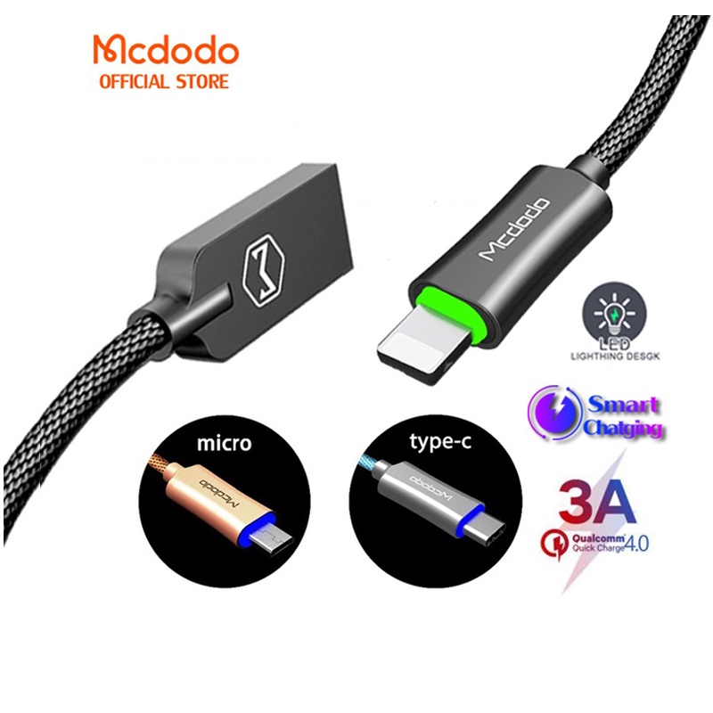 Dây Cáp Sạc Nhanh Mcdodo  Đầu USB Type-C/L Micro USB Cho Điện Thoại fro táo