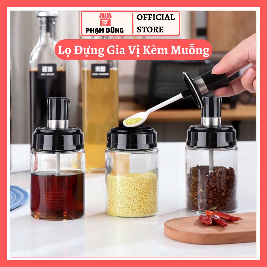 Lọ gia vị , hủ thủy tinh đựng gia vị kèm muỗng cao cấp