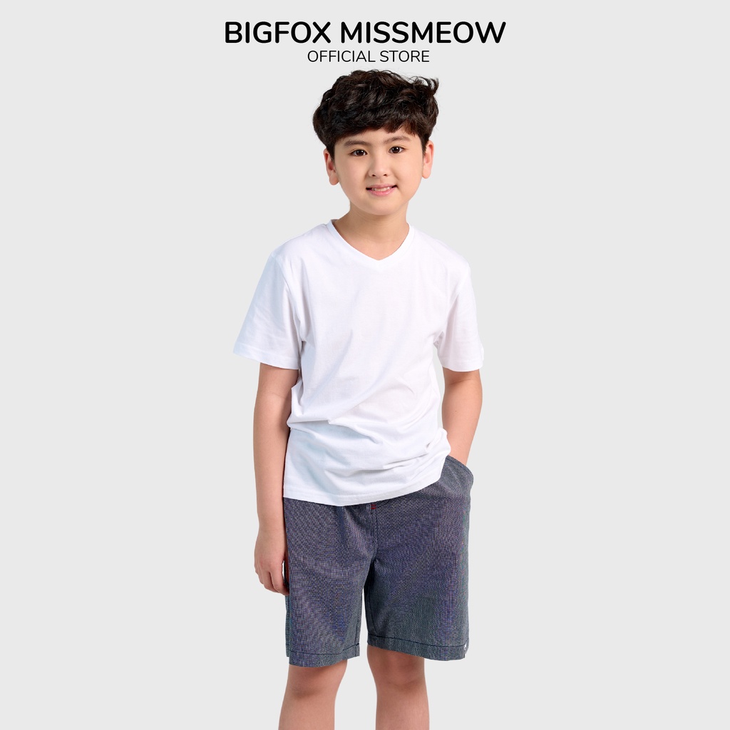 Quần short cho bé trai Bigfox - Miss Meow chất kaki thô mềm mại mùa hè phối áo phông cực đẹp mác gấu size đại 7-15 tuổi
