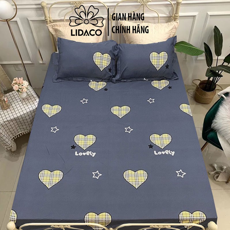 Bộ ga gối cotton poly LIDACO decor phòng ngủ vintage drap giường đủ size nệm 1m2, 1m4 1m6 1m8 2m2
