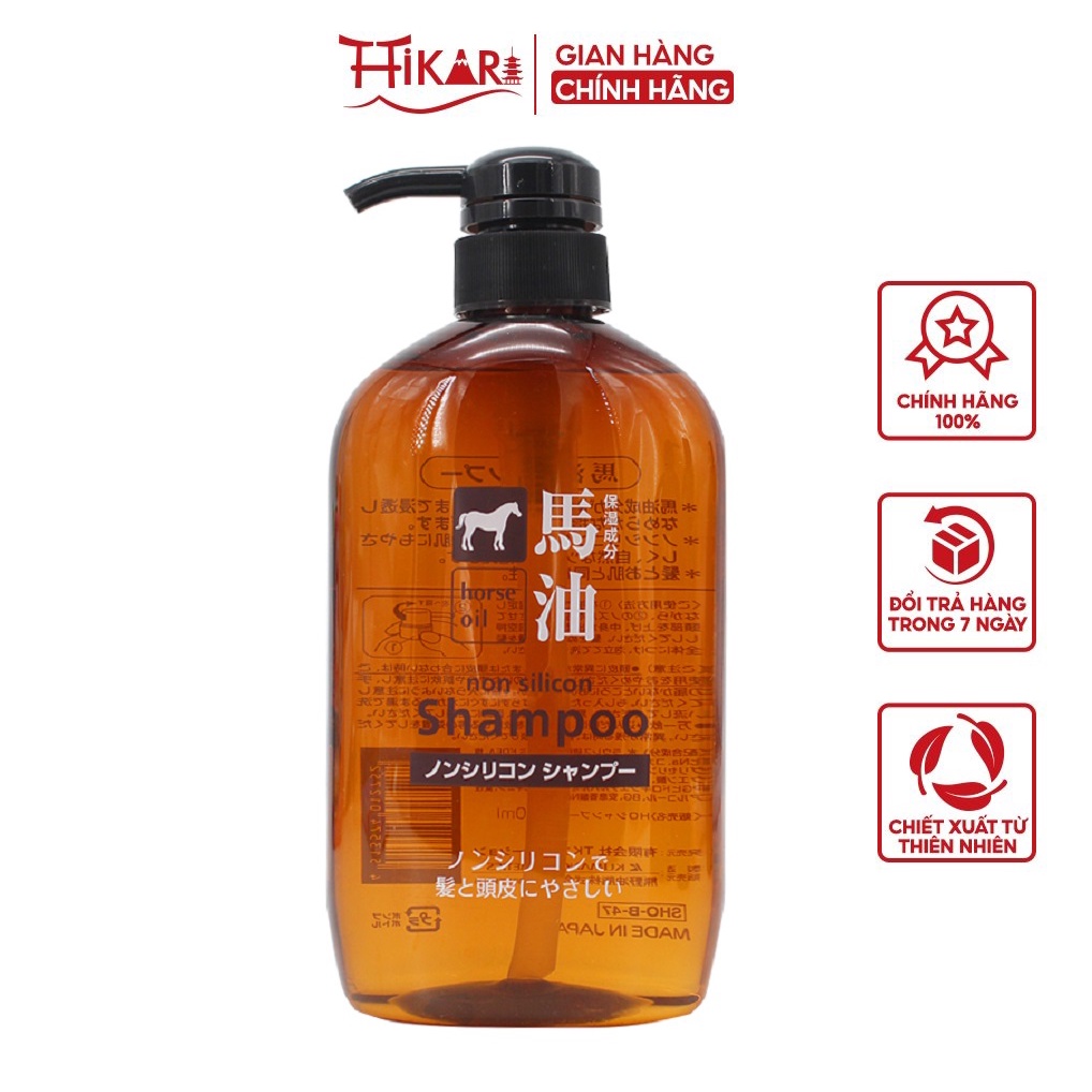 Dầu gội mỡ ngựa Kumano Horse Oil Non Silicon Shampoo 600ml dưỡng tóc bóng mượt