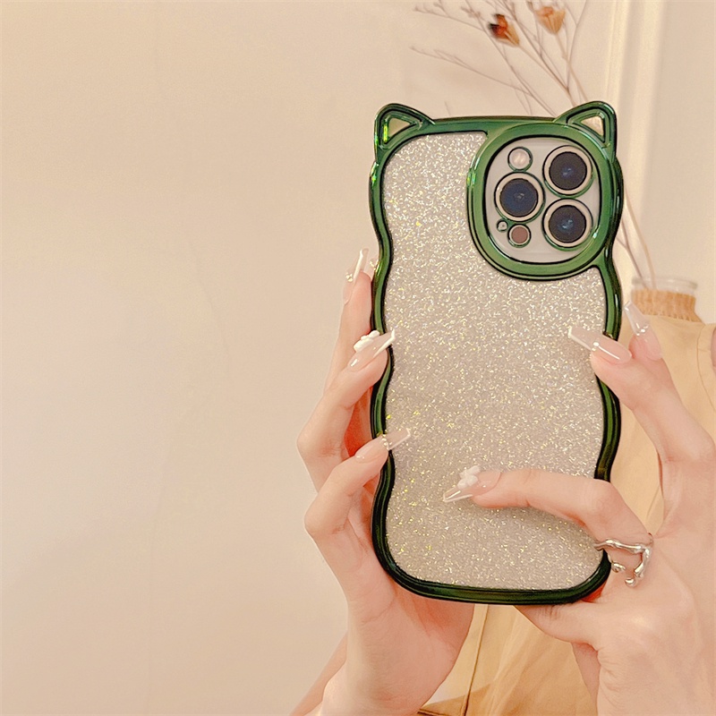 Ốp Điện Thoại Họa Tiết Tai Mèo Lấp Lánh Cho iPhone 13 Pro Max 11ProMax iPhone 12 Pro Max XS Max