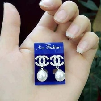 Bông tai bạc Van Jewelry V10604 Bông chữ X mix ngọc nhân tạo bạc ta