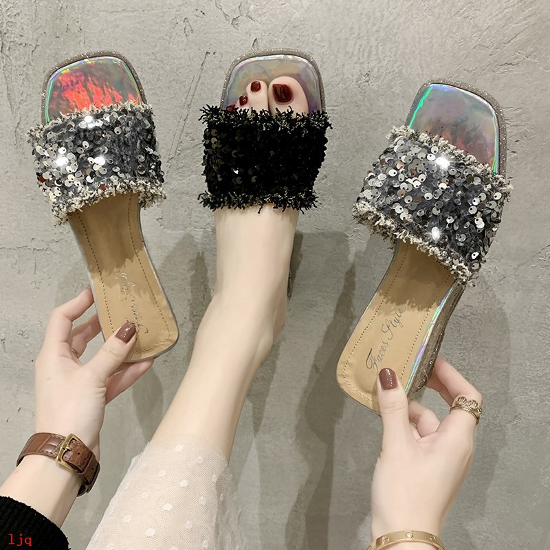 Dép Cao Gót Đế Dày Đính Kim Sa Lấp Lánh Thời Trang