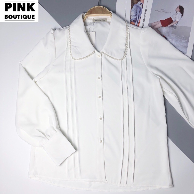 [Mã FATHANG5 giảm 10K đơn 50K] Áo Sơ Mi Trắng Nữ Kiểu Dài Tay Công Sở Cổ Sen Viền Ngọc Big Size Thiết Kế PINKBOUTIQUE | BigBuy360 - bigbuy360.vn