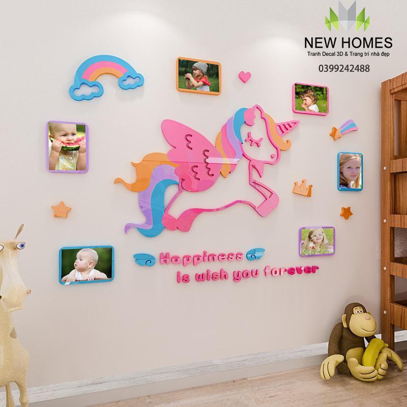 Tranh dán tường mica 3D cho bé-PONY KHUNG ẢNH trang trí mầm non,mẫu giáo,phòng cho bé,trang trí khu vui chơi trẻ em