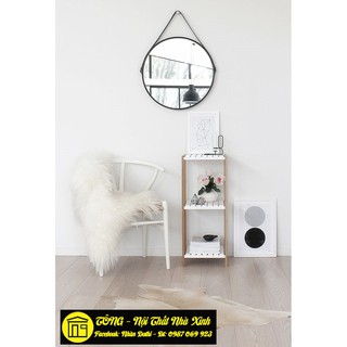 [Hình thật] Gương da bò (gương treo tường trang trí) D= 50cm